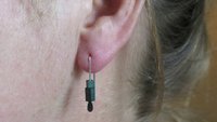 small hematite earrings. green jewelry. geometric jewellery. Canadian seller. 1 inch earrings.