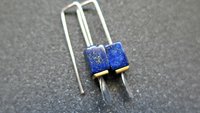small lapis lazuli earrings. navy blue and gold hematite jewelry. rectangle earrings. made in Calgary