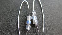 labradorite earrings with flash made with sterling silver wire. modern gemstone jewelry. Canadian made labradorite jewellery.