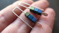 blue earrings. green jewelry. indigo, blue and green hematite beads. small earings.