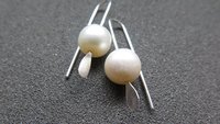 small white pearl drop earrings. freshwater pearl silver jewelry. simple pearl jewellery. 7mm pearls. made in Canada