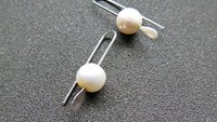 small white pearl drop earrings. freshwater pearl silver jewelry. simple pearl jewellery. 7mm pearls. made in Canada