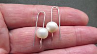 small white pearl drop earrings. freshwater pearl silver jewelry. simple pearl jewellery. 7mm pearls. made in Canada