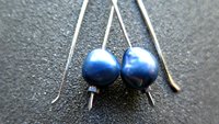 blue pearl earrings in sterling silver. modern freshwater pearl jewelry. 1 1/2” drop earrings. made in Calgary, Canada