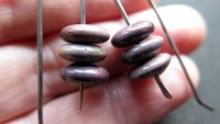 plum jasper earrings in grey niobium wire. contemporary stone jewelry. Canadian jewellery.