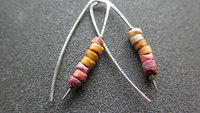 unique mookaite jasper earrings. modern stone jewelry in hammered sterling silver. made in Alberta Canada