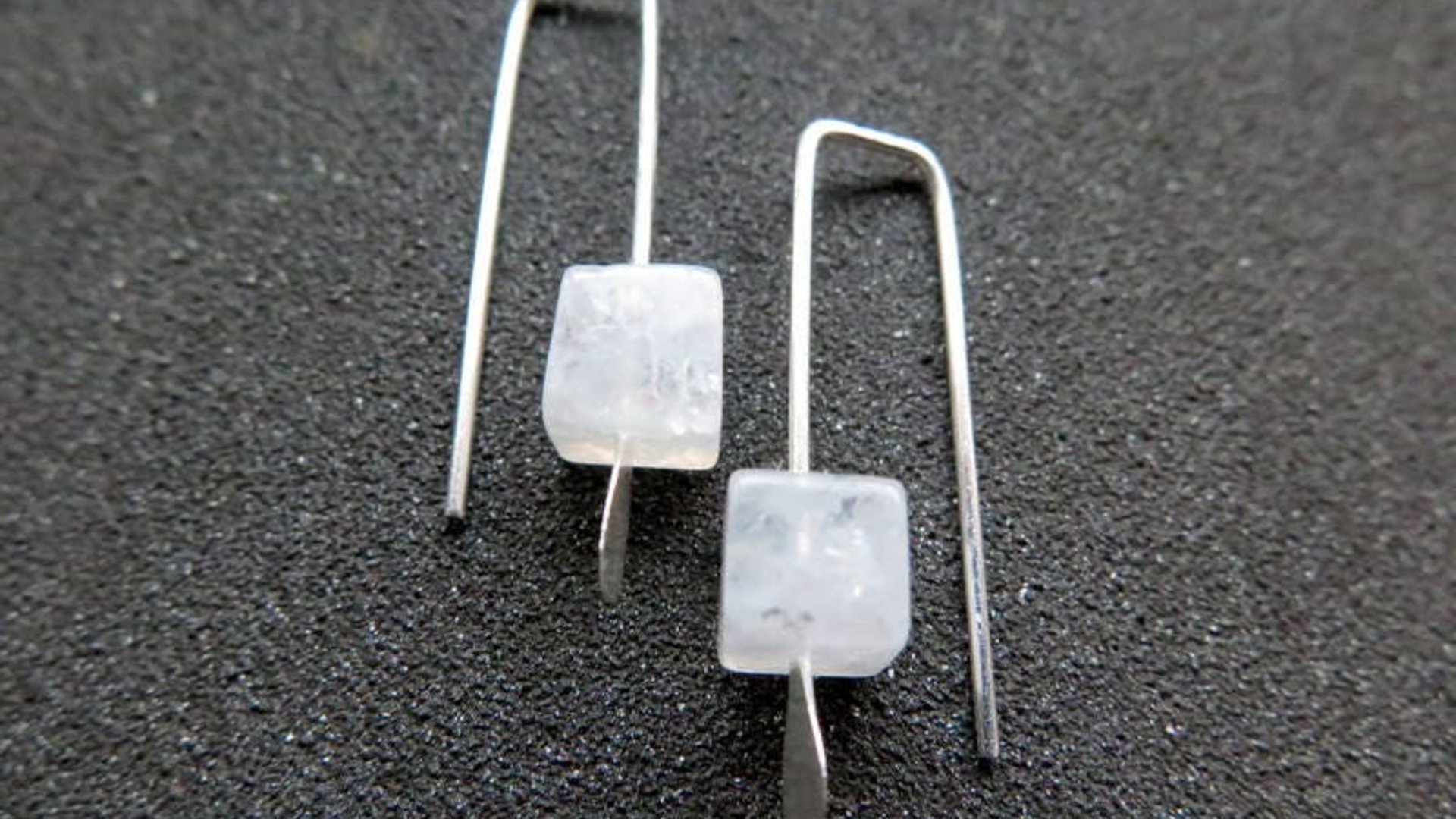 small moonstone earrings. white gemstone jewelry. geometric jewellery. Canadian seller.