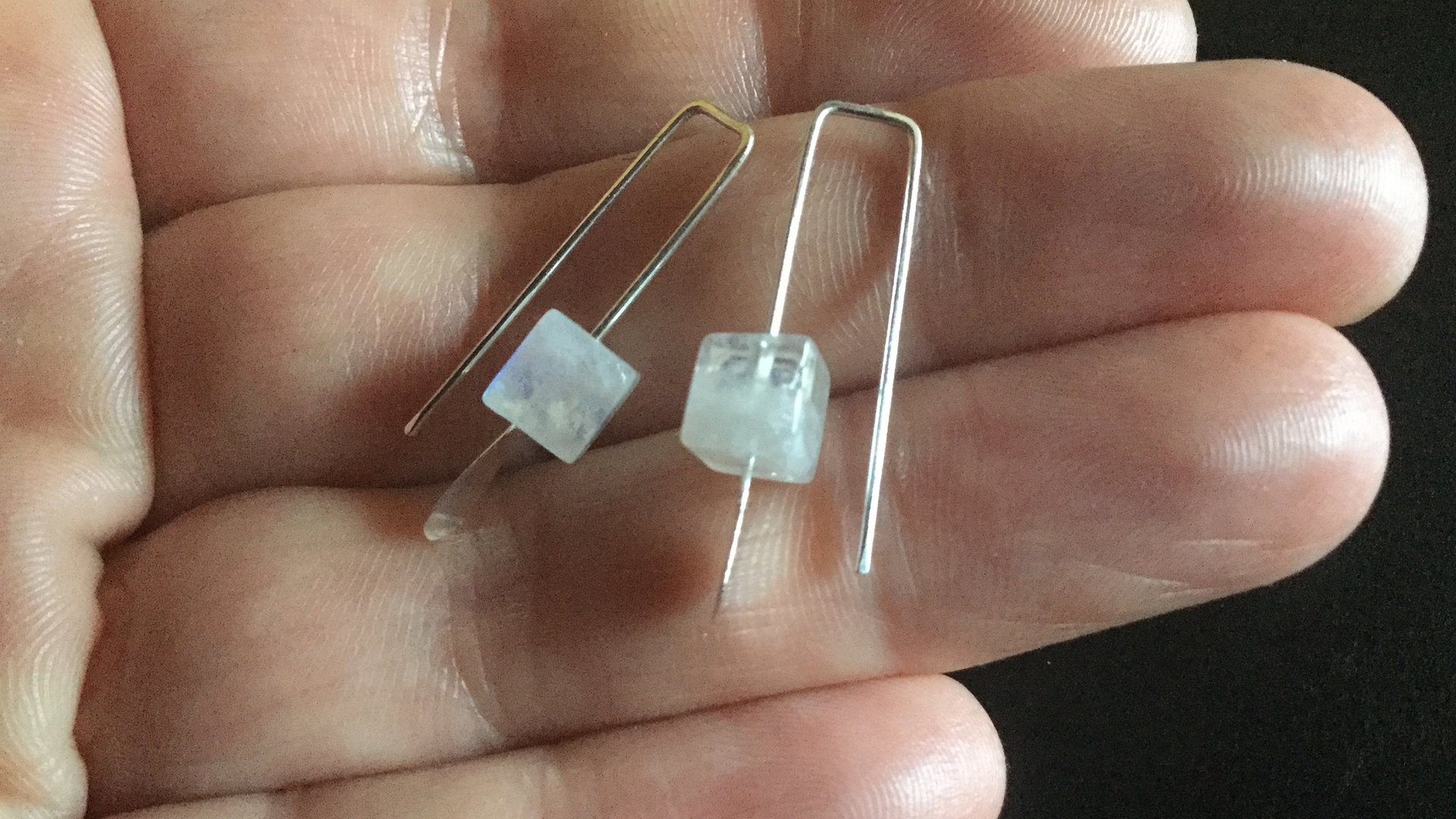 small moonstone earrings. white gemstone jewelry. geometric jewellery. Canadian seller.