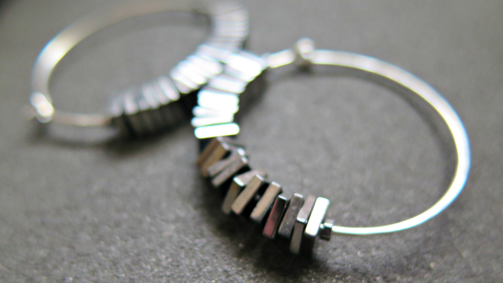 square stone sterling silver hoop earrings