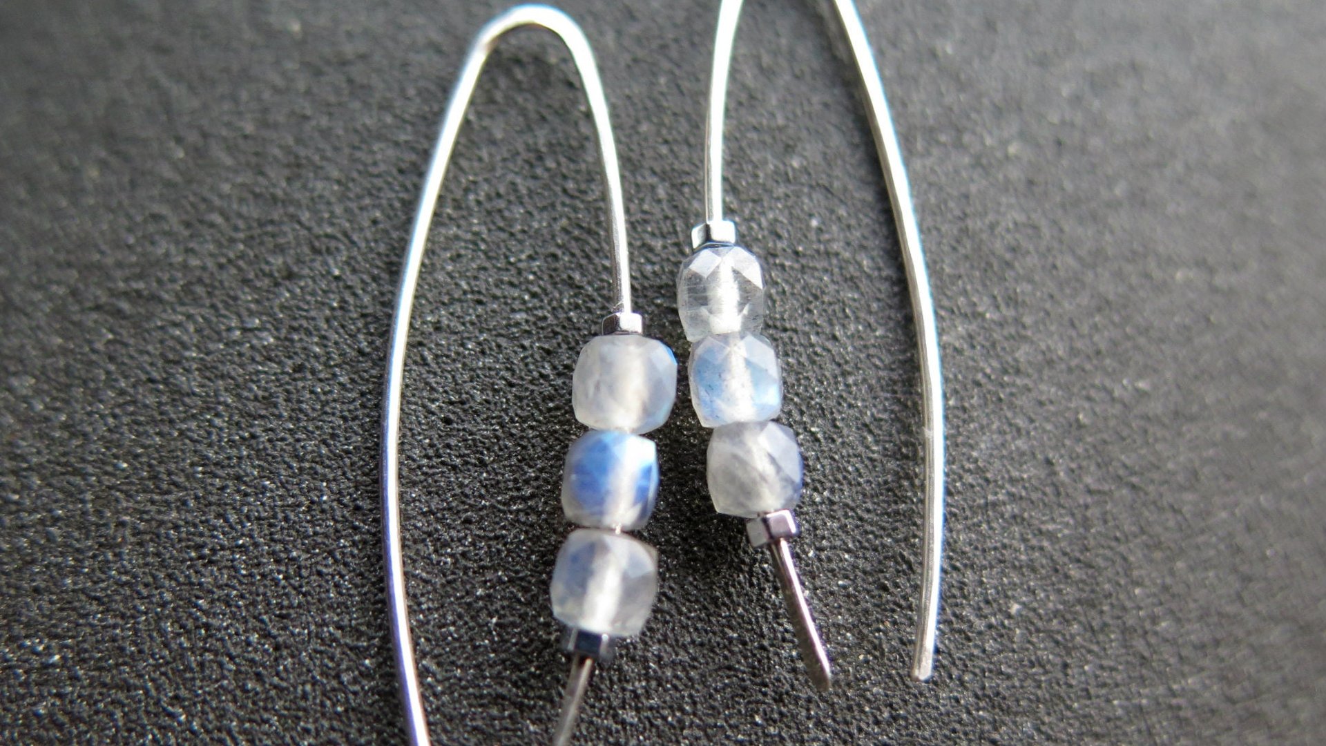 labradorite earrings with flash made with sterling silver wire. modern gemstone jewelry. Canadian made labradorite jewellery.