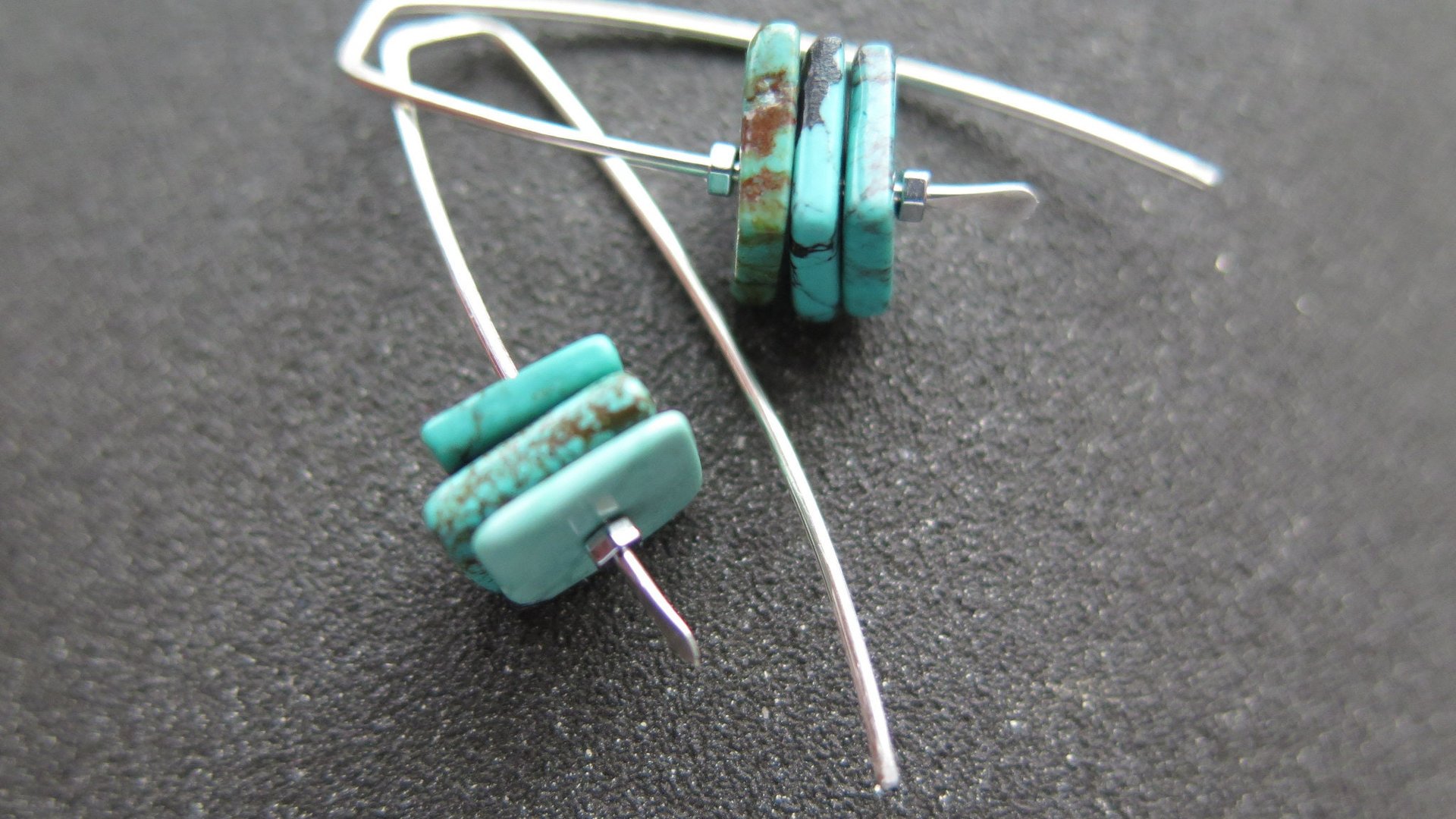 turquoise earrings. sterling silver earrings. December birthstone jewelry. natural turquoise gemstones.