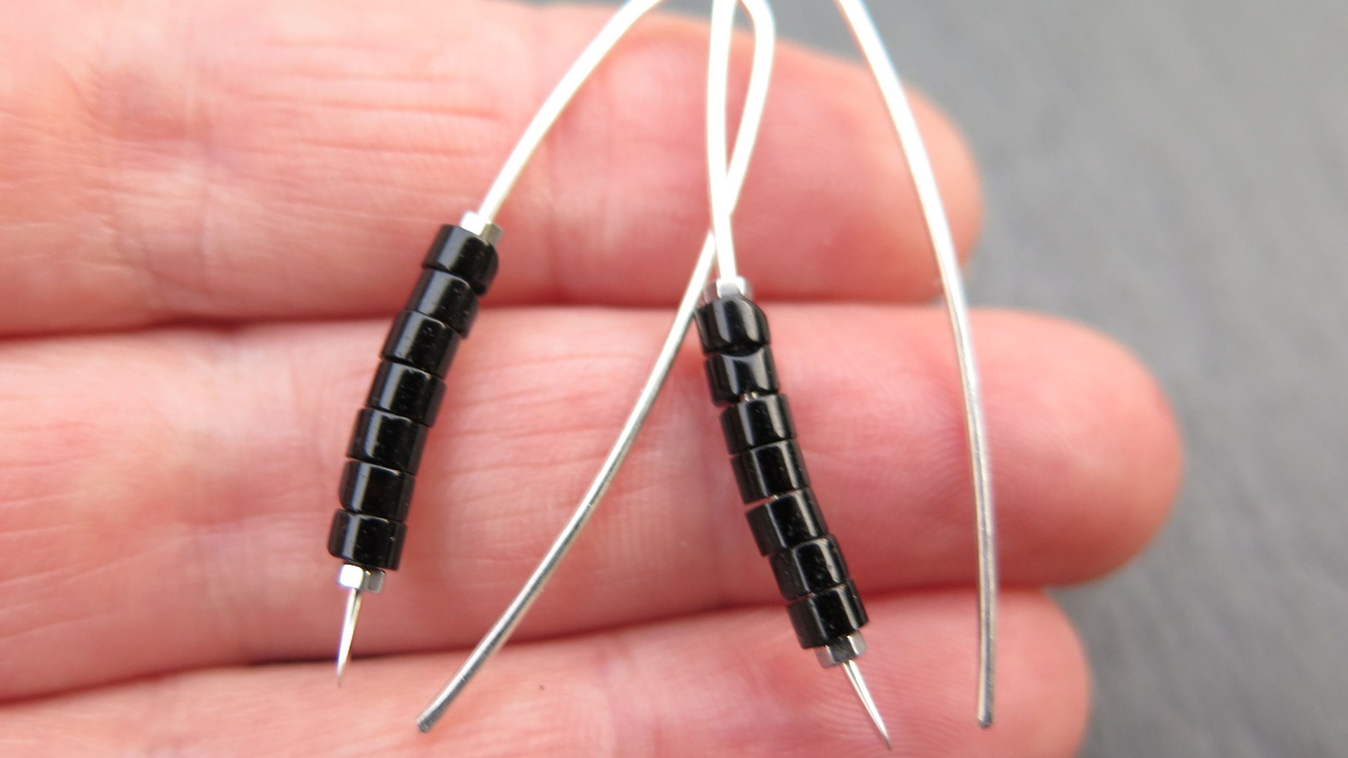 black onyx earrings. modern stone jewelry. natural black onyx gemstones. simple black earrings.