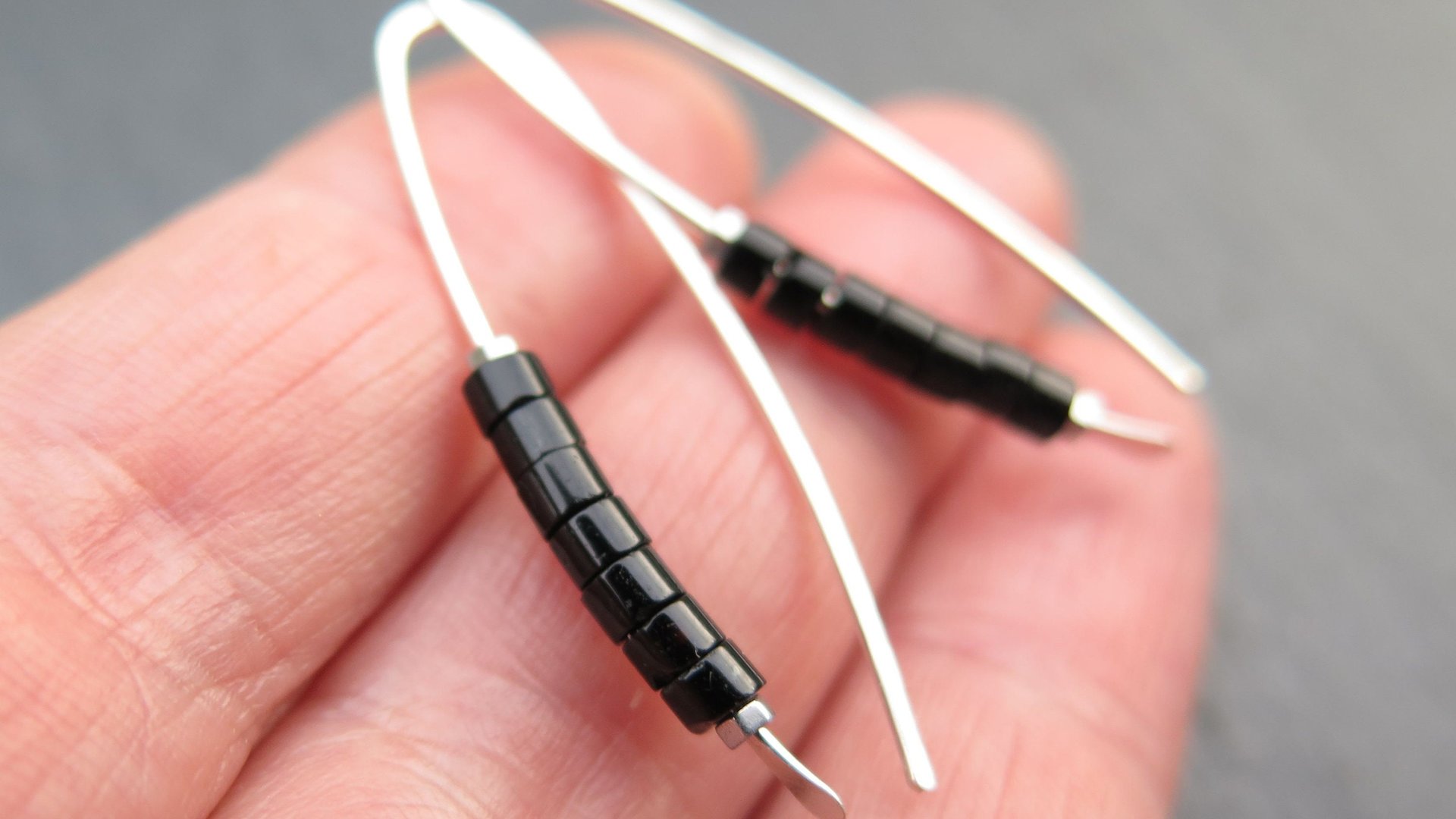 black onyx earrings. modern stone jewelry. natural black onyx gemstones. simple black earrings.
