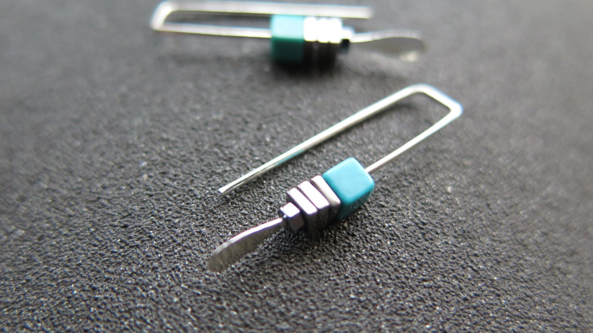 small silver and turquoise earrings. natural turquoise jewelry. one inch earrings. made in Canada