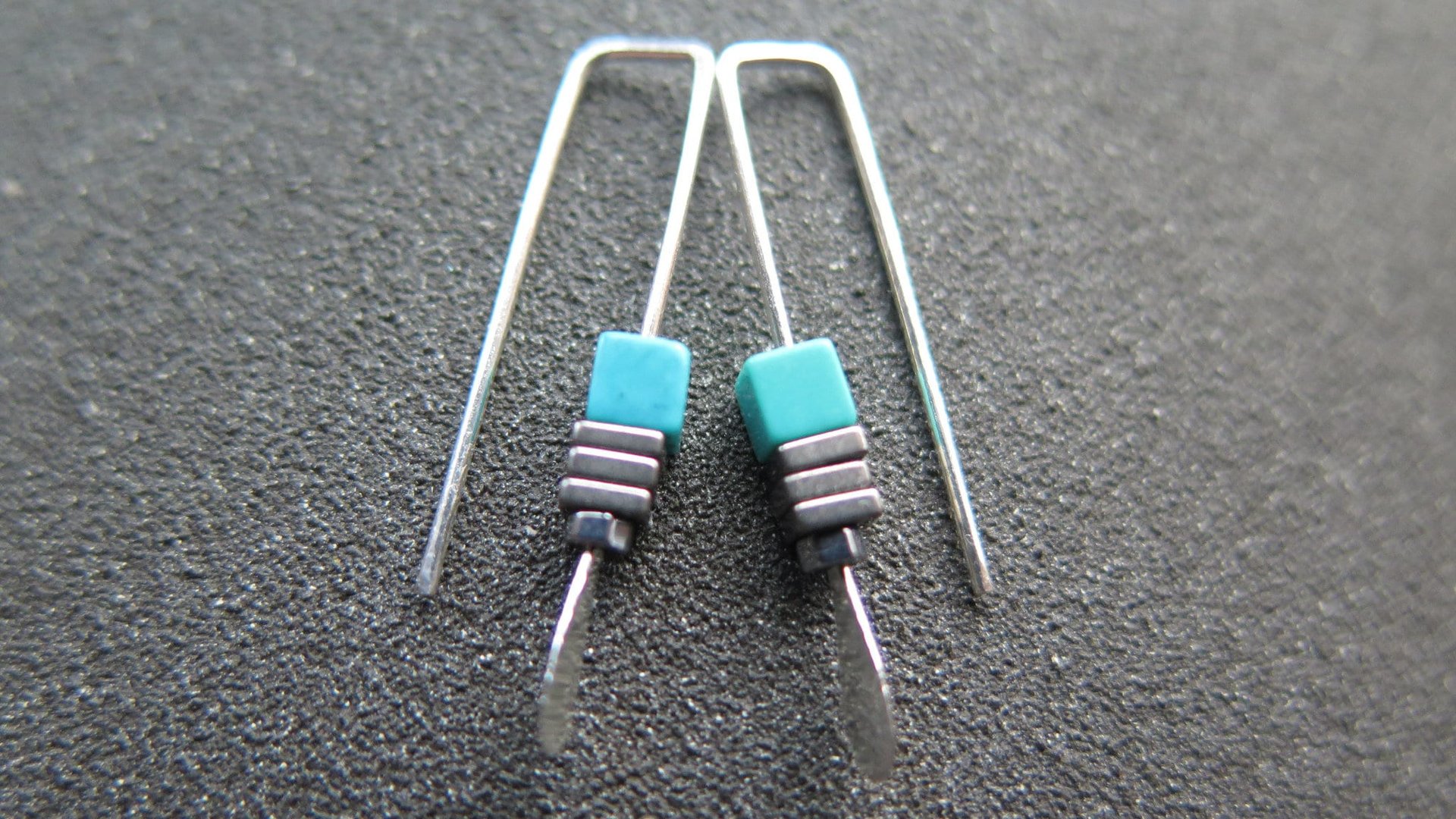 small silver and turquoise earrings. natural turquoise jewelry. one inch earrings. made in Canada