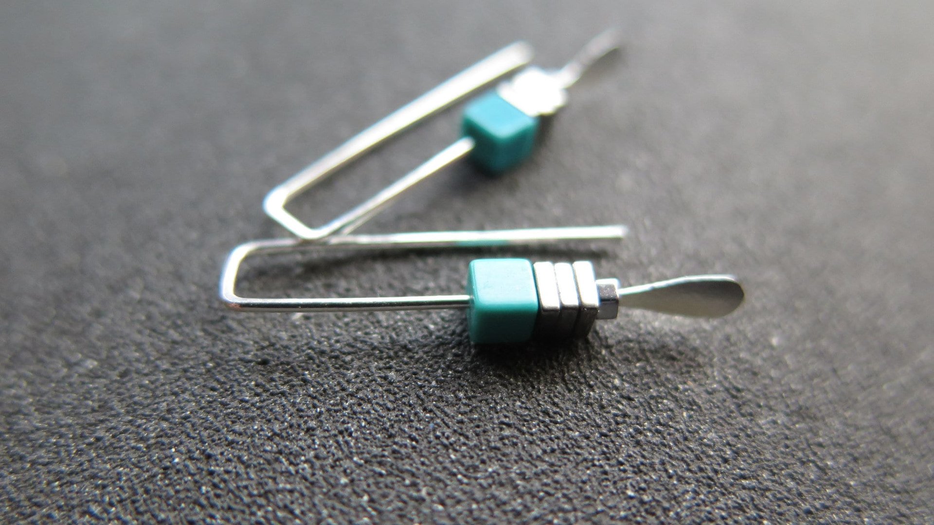 small silver and turquoise earrings. natural turquoise jewelry. one inch earrings. made in Canada