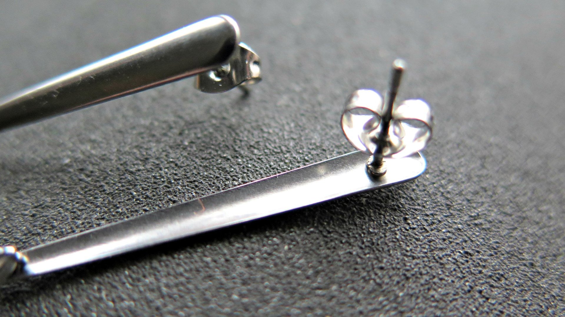 modern stainless steel earrings. contemporary hypoallergenic jewelry. silver teardrop earrings. made in Canada