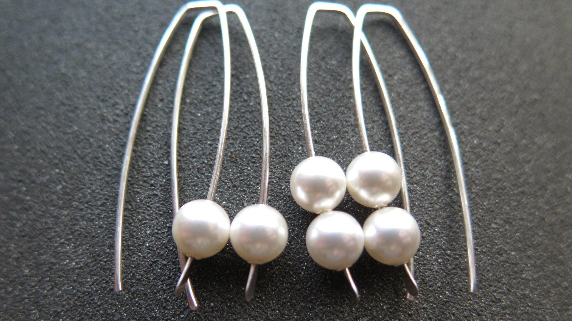 white pearl earrings in sterling silver. crystal pearl jewelry. 1 1/2” drop earrings.