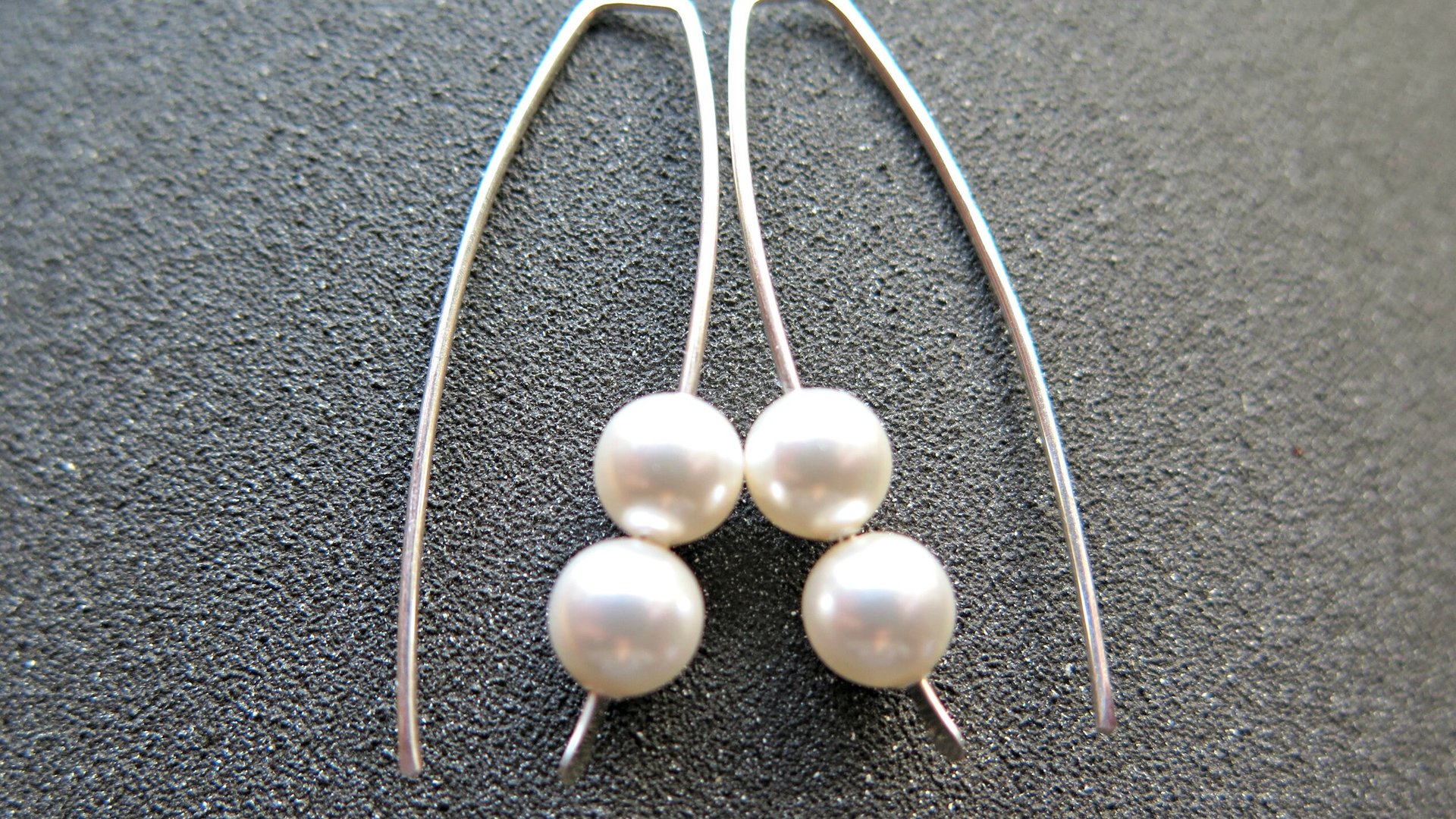 white pearl earrings in sterling silver. crystal pearl jewelry. 1 1/2” drop earrings.