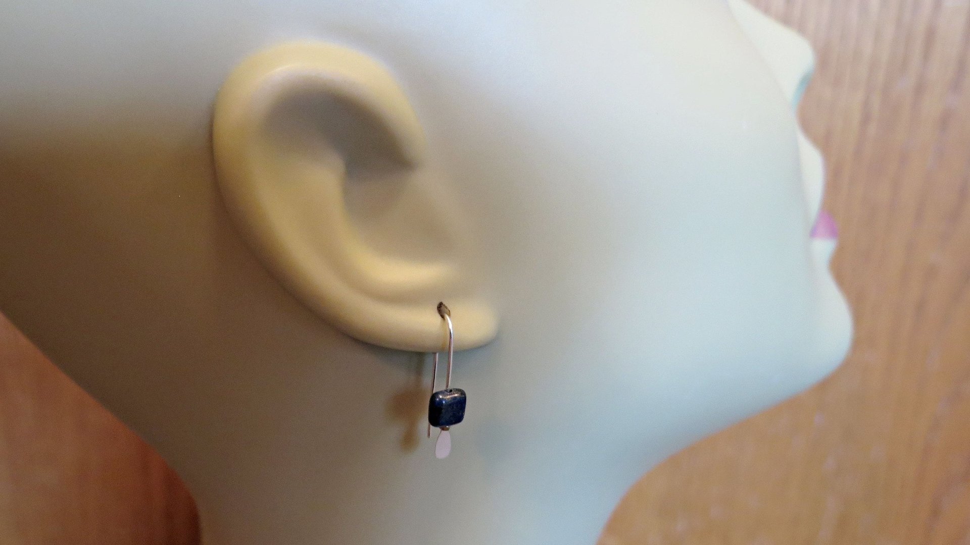 small navy blue sodalite earrings. square stone jewelry. Canadian jewelry.