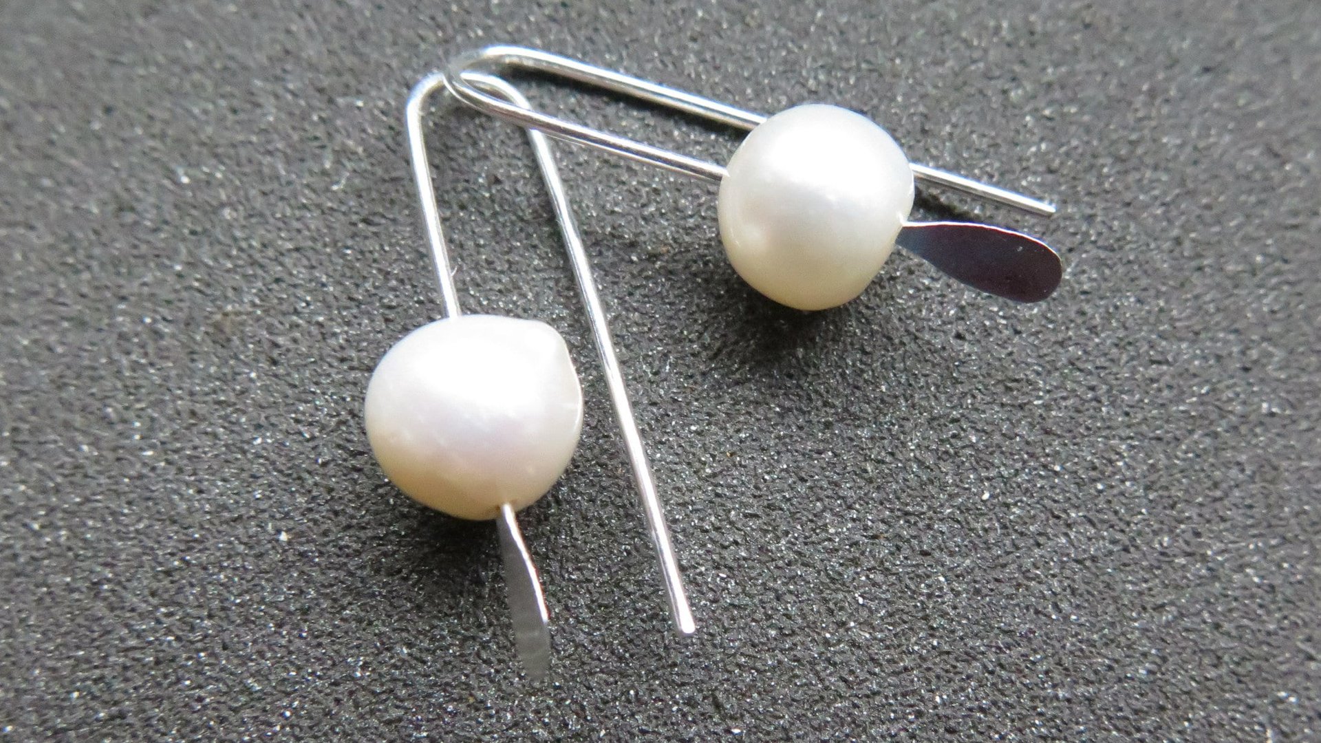 small white pearl drop earrings. freshwater pearl silver jewelry. simple pearl jewellery. 7mm pearls. made in Canada