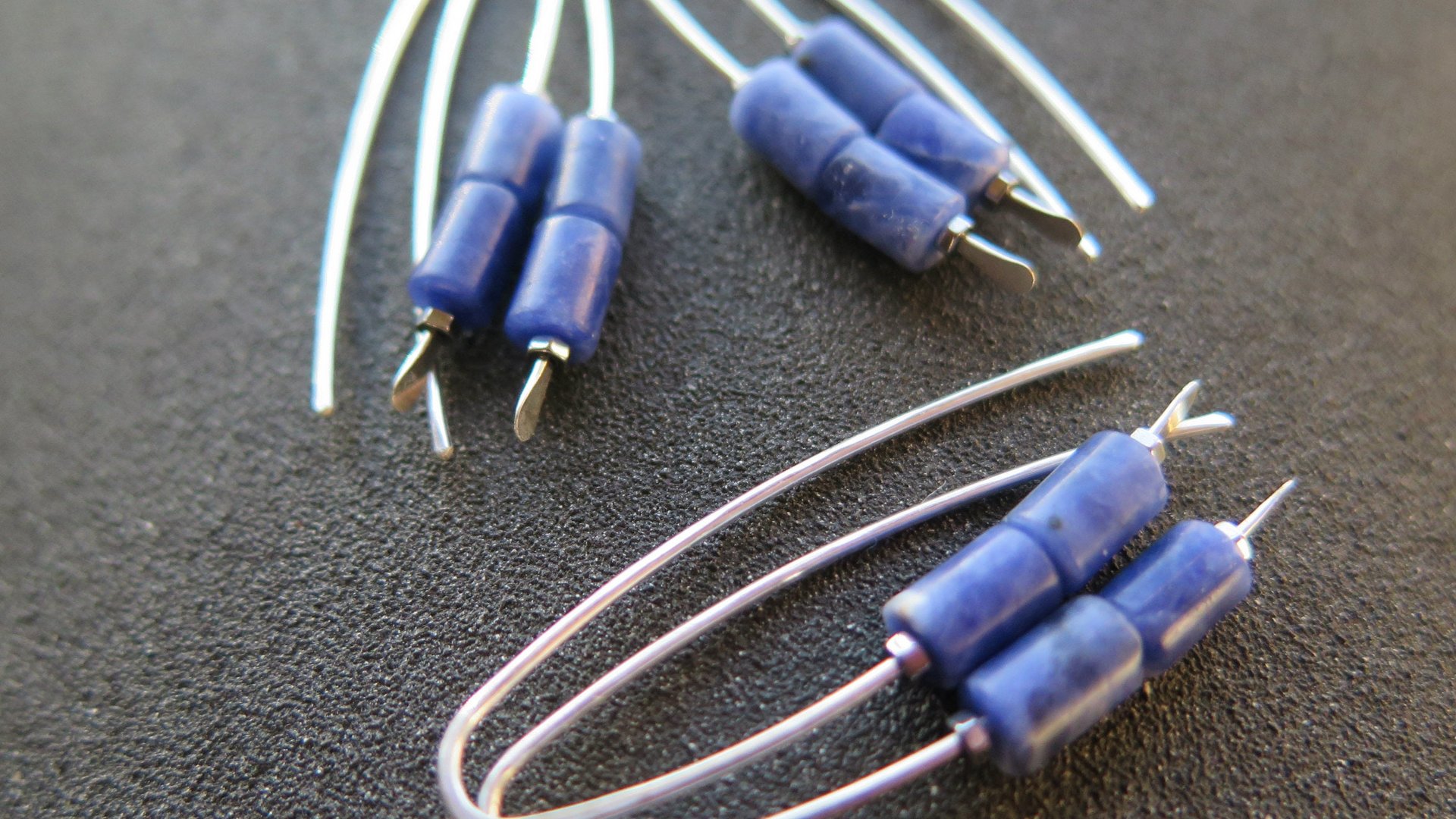 blue sodalite earrings. sterling silver threader earrings. present for sister. made in Canada.