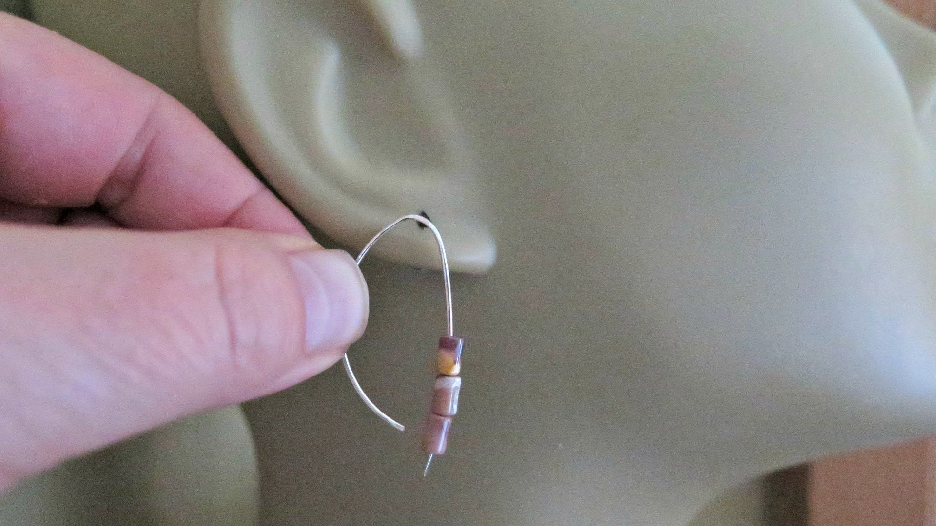 yellow and red earrings. natural mookaite jasper jewelry. modern stone earrings with sterling silver hooks.