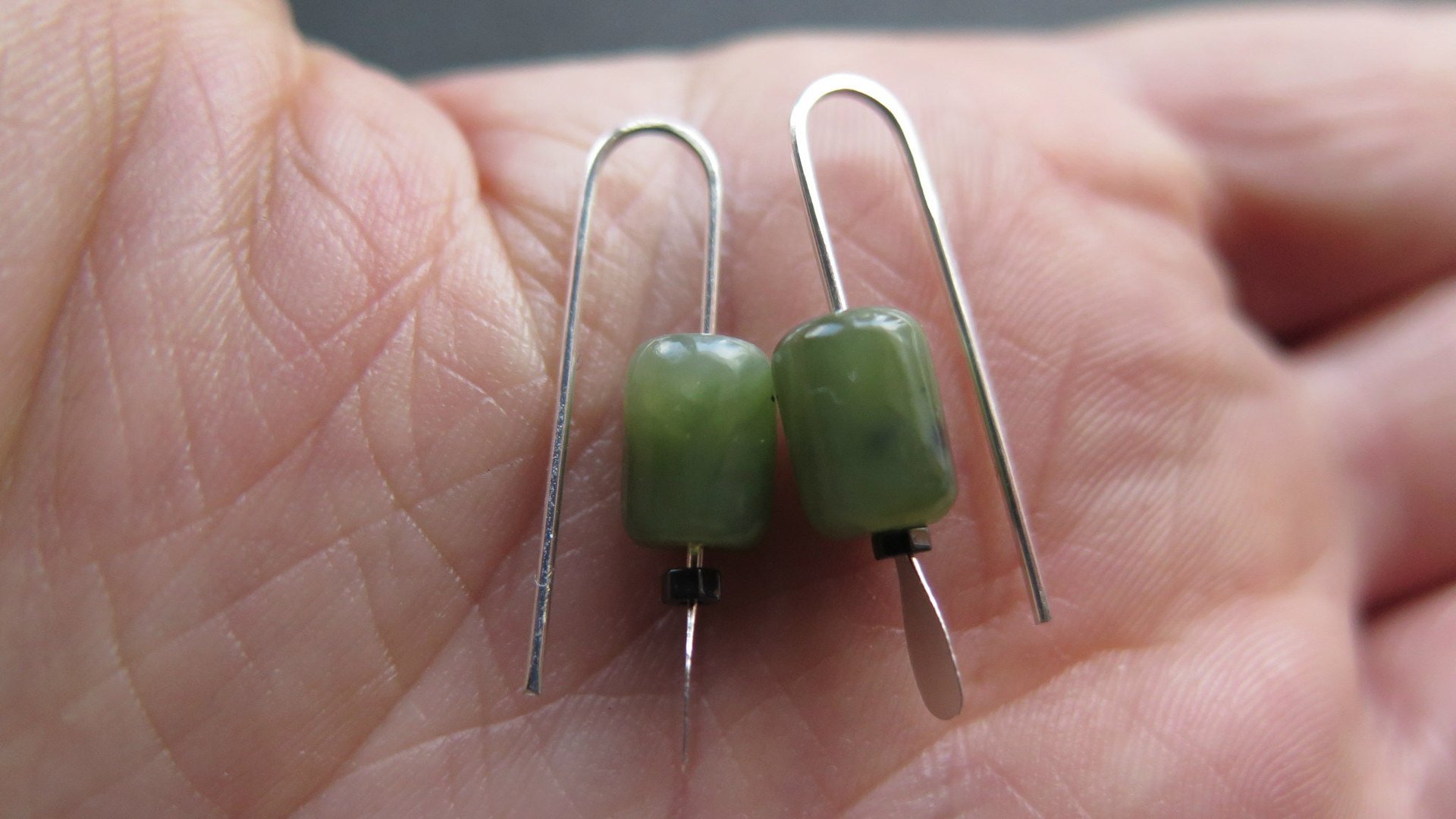 genuine green jade earrings from Canada. natural jade jewelry. 1 inch earrings.