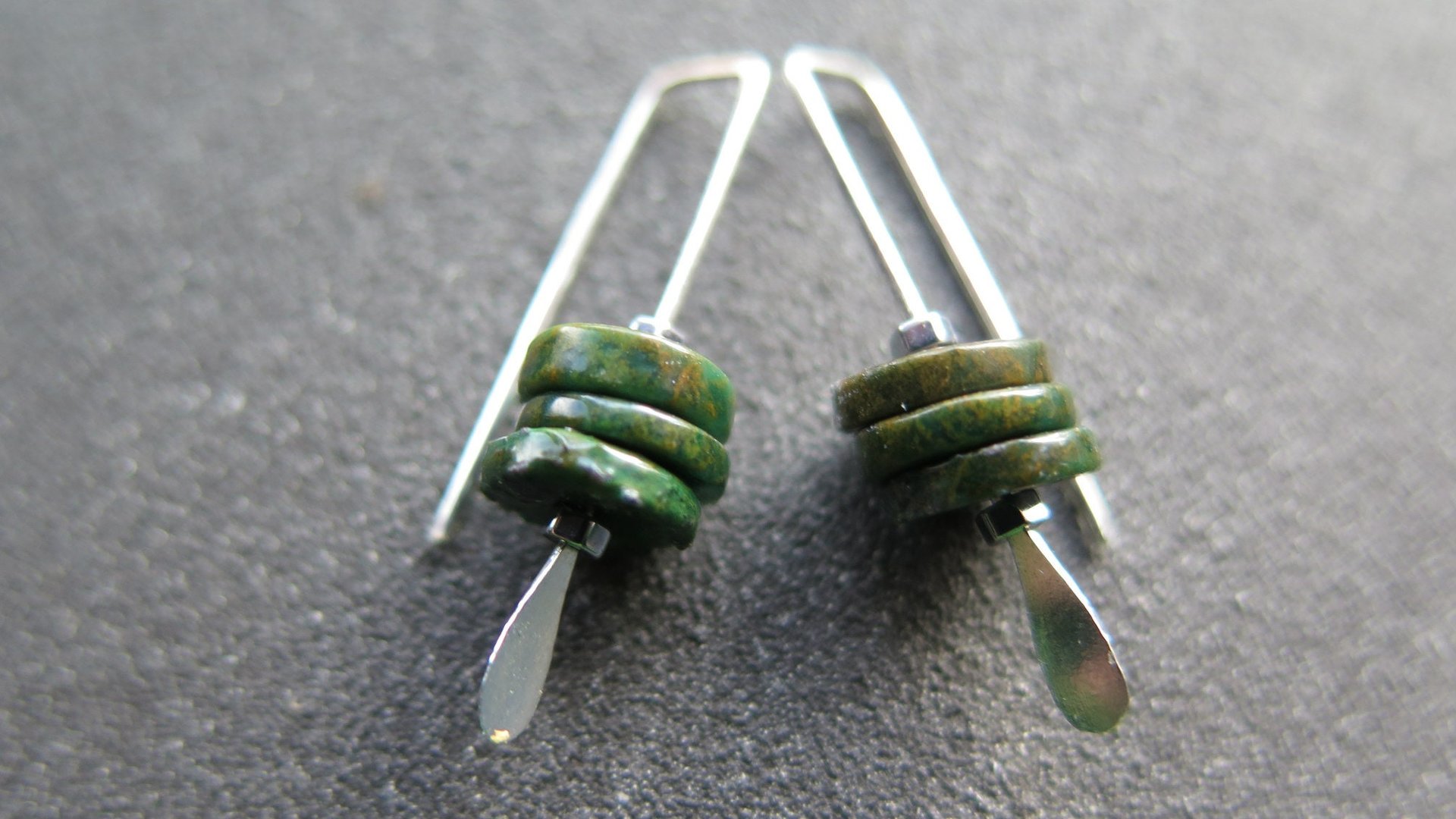 dark forest green jasper earrings. small modern earrings. splurge jewellery made in Calgary.
