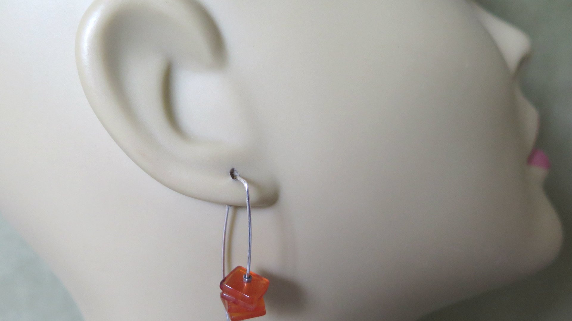 carnelian earrings in sterling silver. burnt orange jewelry. natural square stone beads.