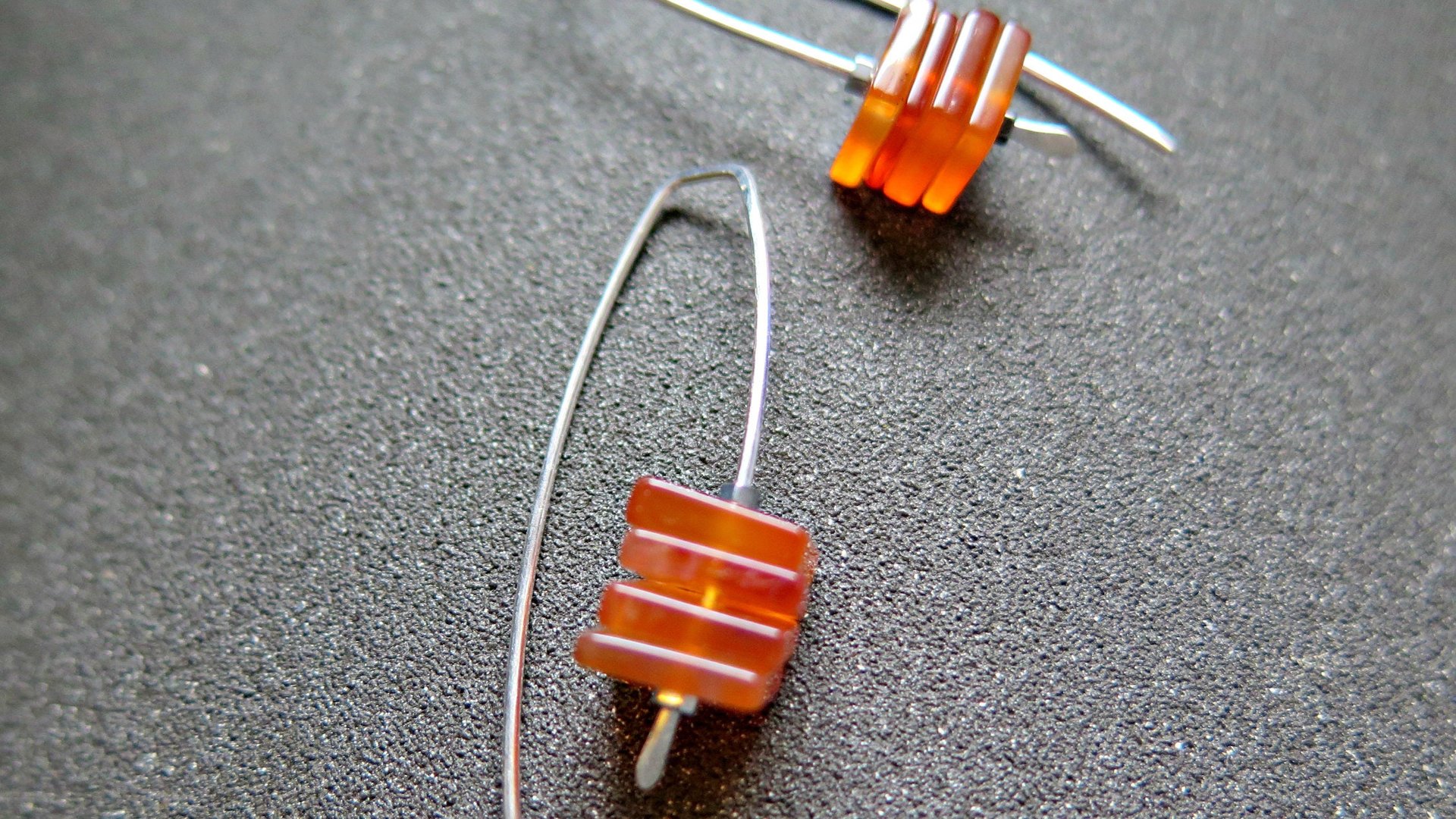 carnelian earrings in sterling silver. burnt orange jewelry. natural square stone beads.