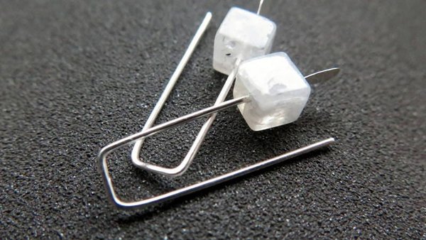 small moonstone earrings. white gemstone jewelry. geometric jewellery. Canadian seller.