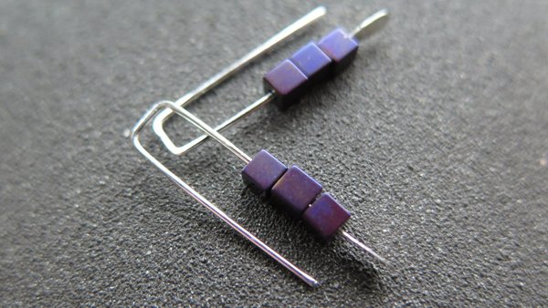 small purple earrings. hematite cube jewelry. Canadian seller. 1 inch earrings.