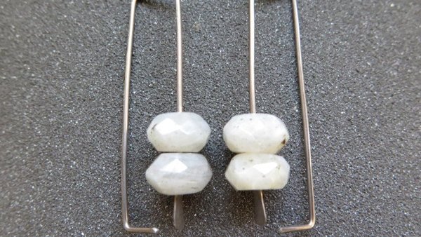 geometric labradorite earrings. rectangle hoops. dark silver hoops in niobium. sensitive ears. nickel free hoop earrings.