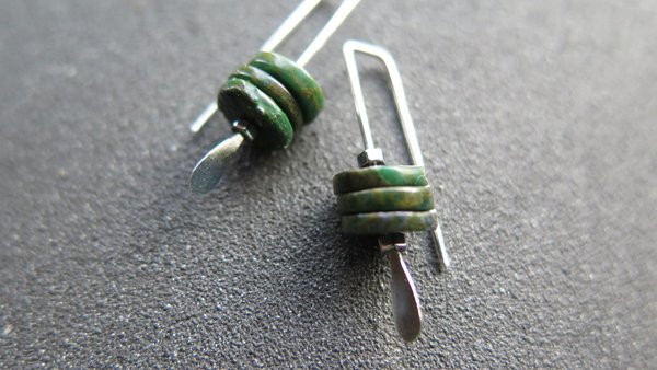 dark forest green jasper earrings. small modern earrings. splurge jewellery made in Calgary.